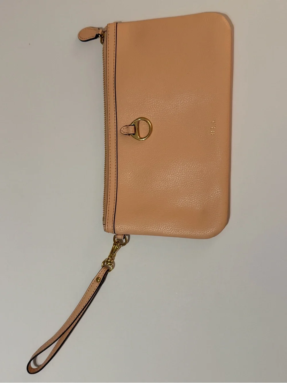 Lauren Ralph Lauren LIGHT PINK Pebbled Logo Zip Wristlet Pouch Gold Hardware